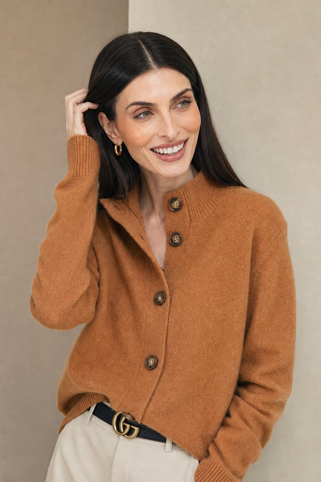 Lindsey Womens Cashmere Blend Cardigan with Statement Buttons