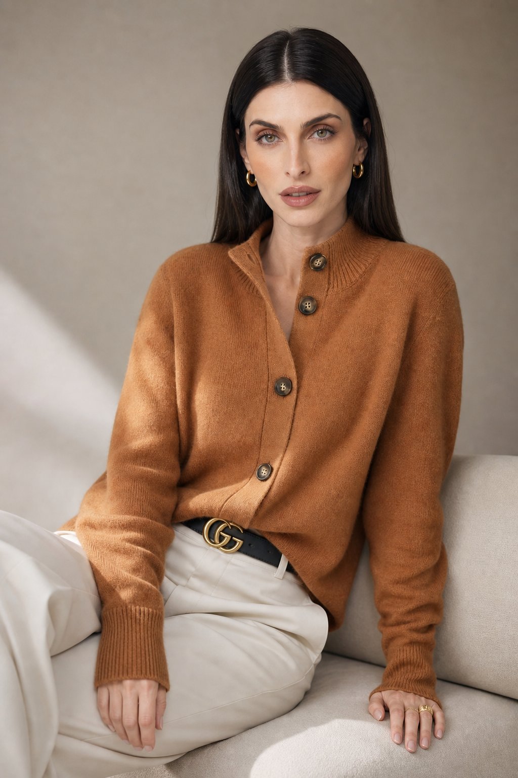 Lindsey Womens Cashmere Blend Cardigan with Statement Buttons