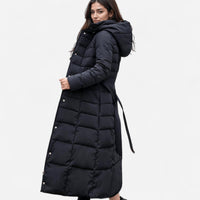 Molly | Womens Long Puffer Coat with Faux Fur Hood | Belted, Water-Resistant | Black, Red, Caramel and More S-3XL