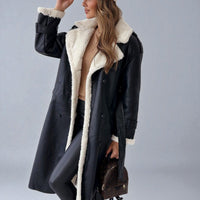 Mara | Womens Long Teddy Coat with Belt | Double-Breasted, Water-Repellent | Black, Khaki, Brown and More S-XL