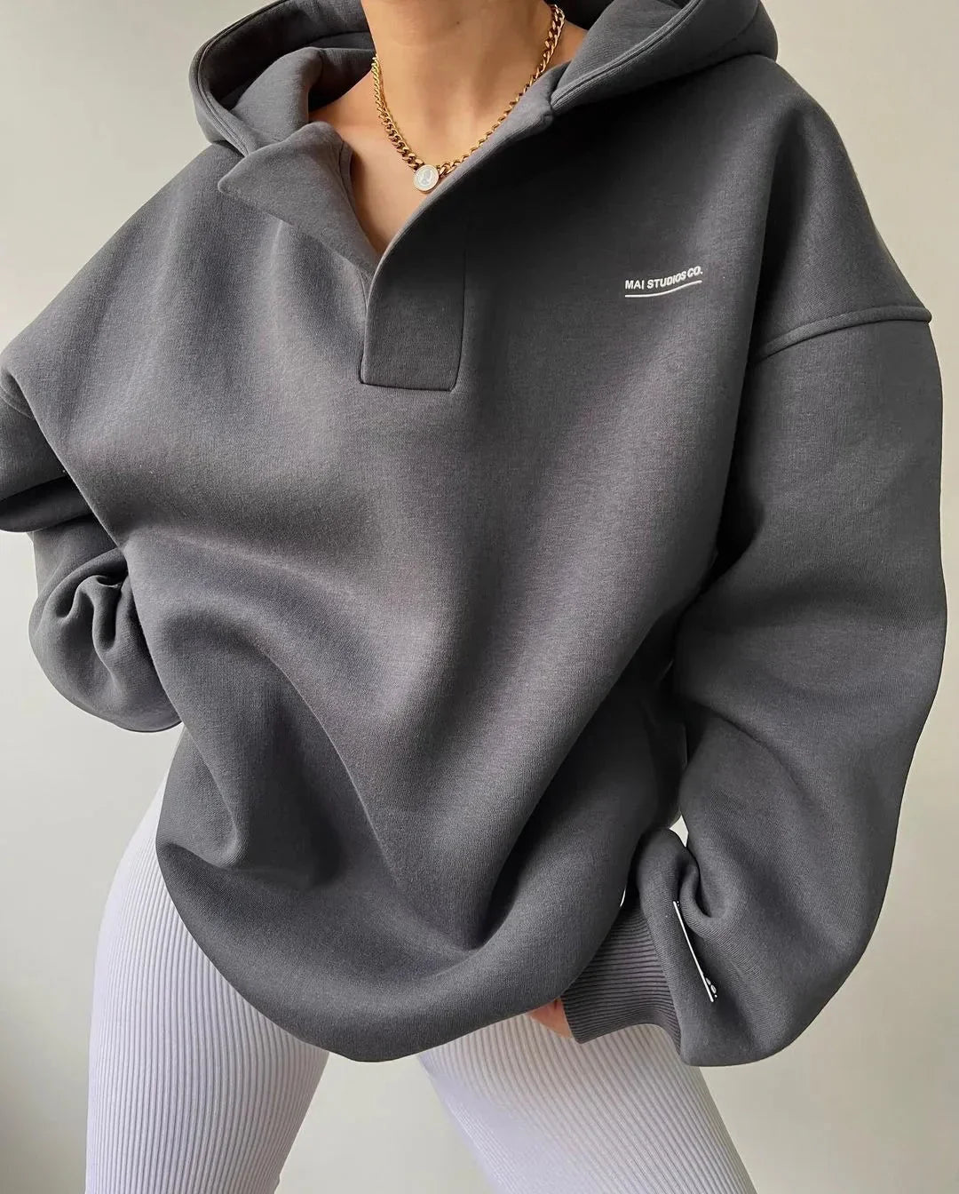 Candice Womens Oversized Pullover Hoodie with Notch Neck