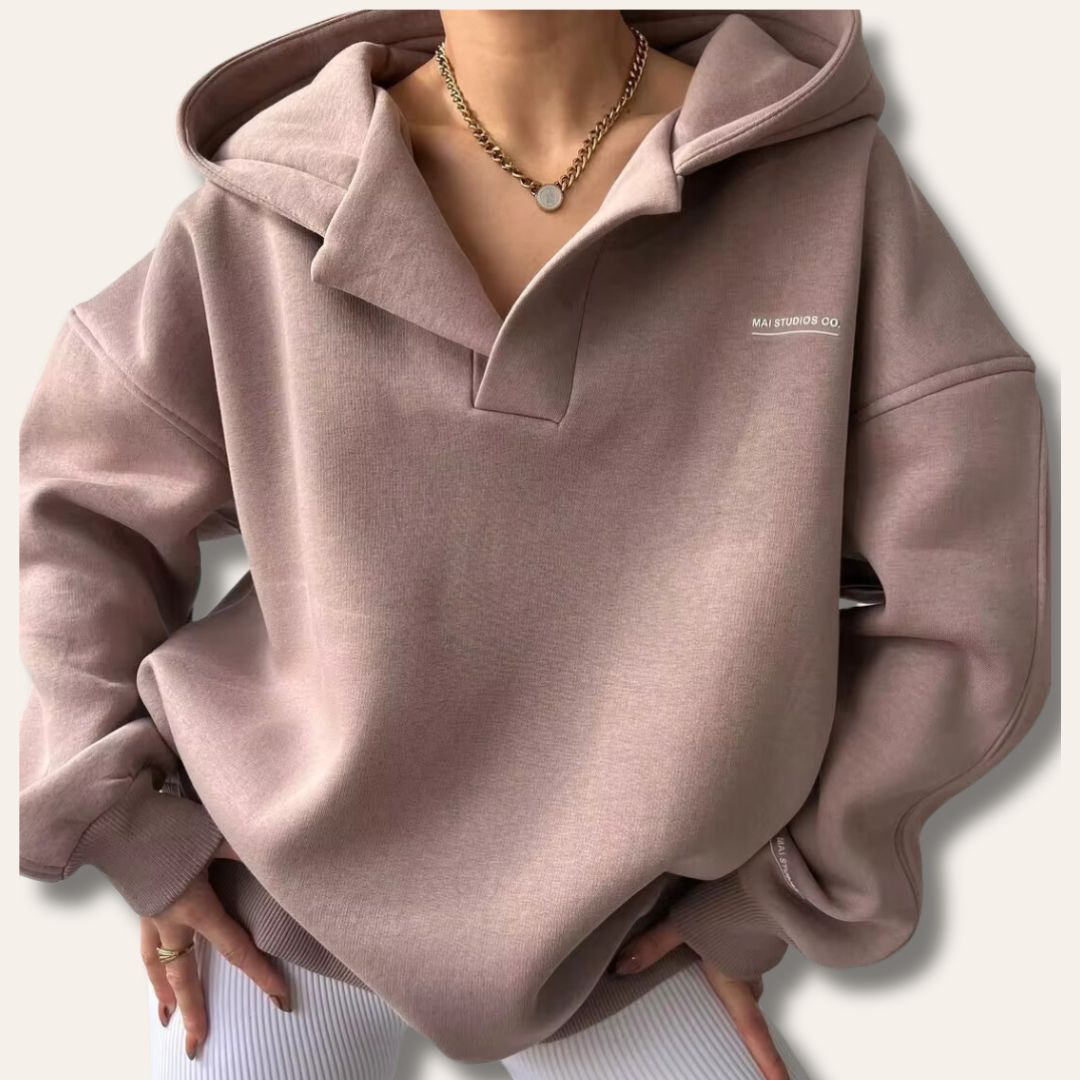 Candice Womens Oversized Pullover Hoodie with Notch Neck