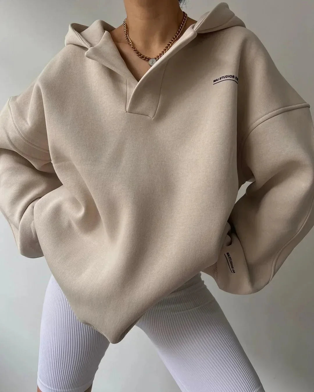 Candice Womens Oversized Pullover Hoodie with Notch Neck