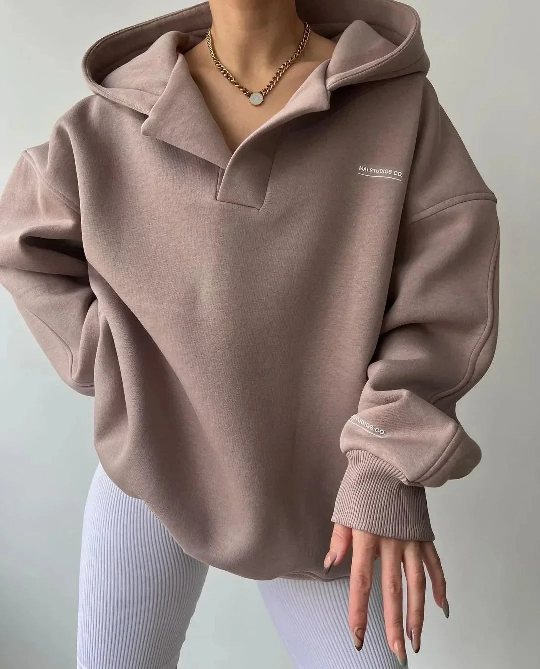 Candice Womens Oversized Pullover Hoodie with Notch Neck