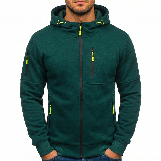 Ben Mens Zip Up Hoodie, Cotton Blend in Green