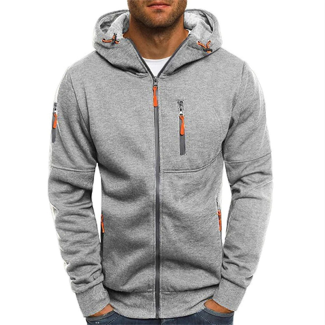 Ben Mens Zip Up Hoodie, Cotton Blend in Light Gray