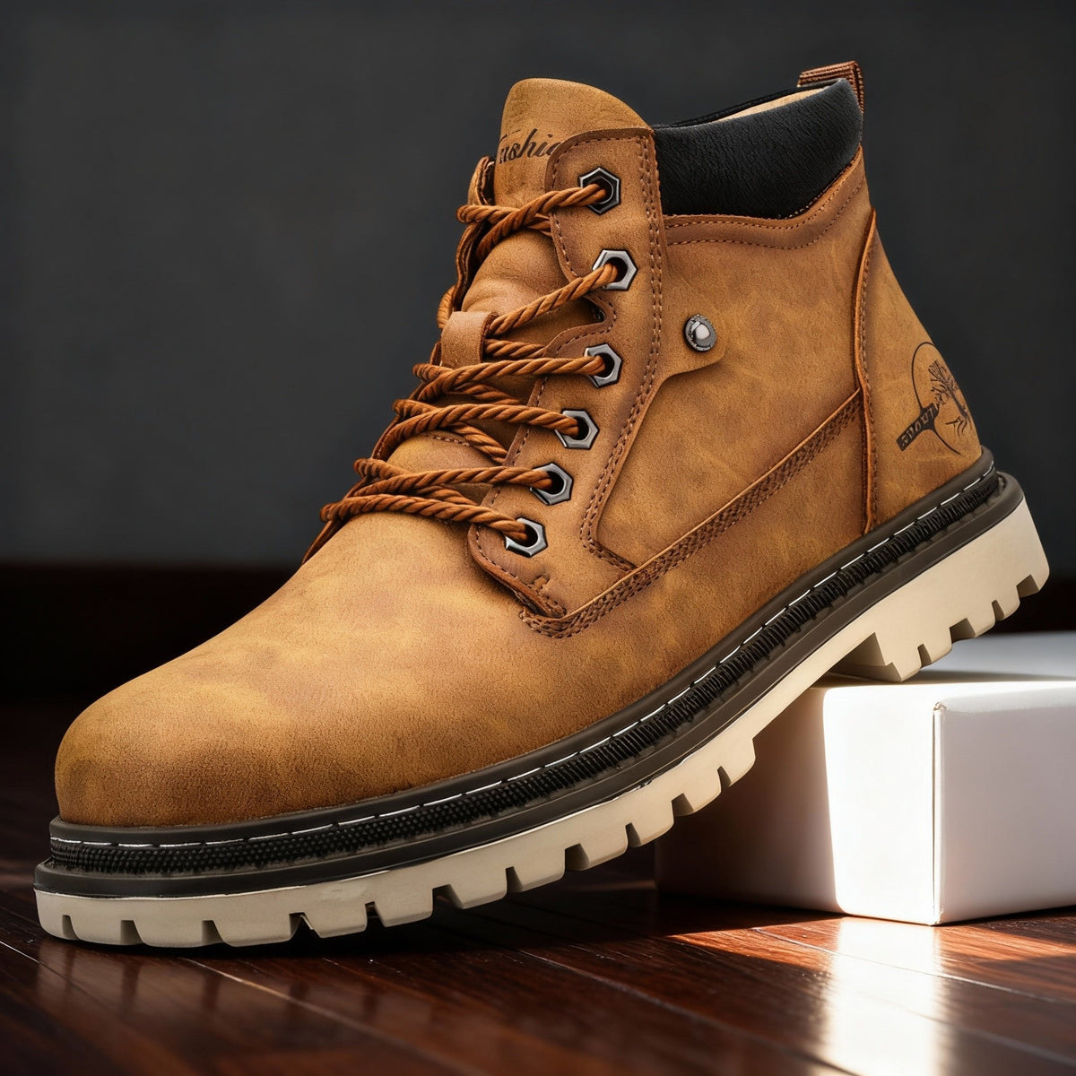 Greg Mens Leather Work Boots, Lace-Up in Brown