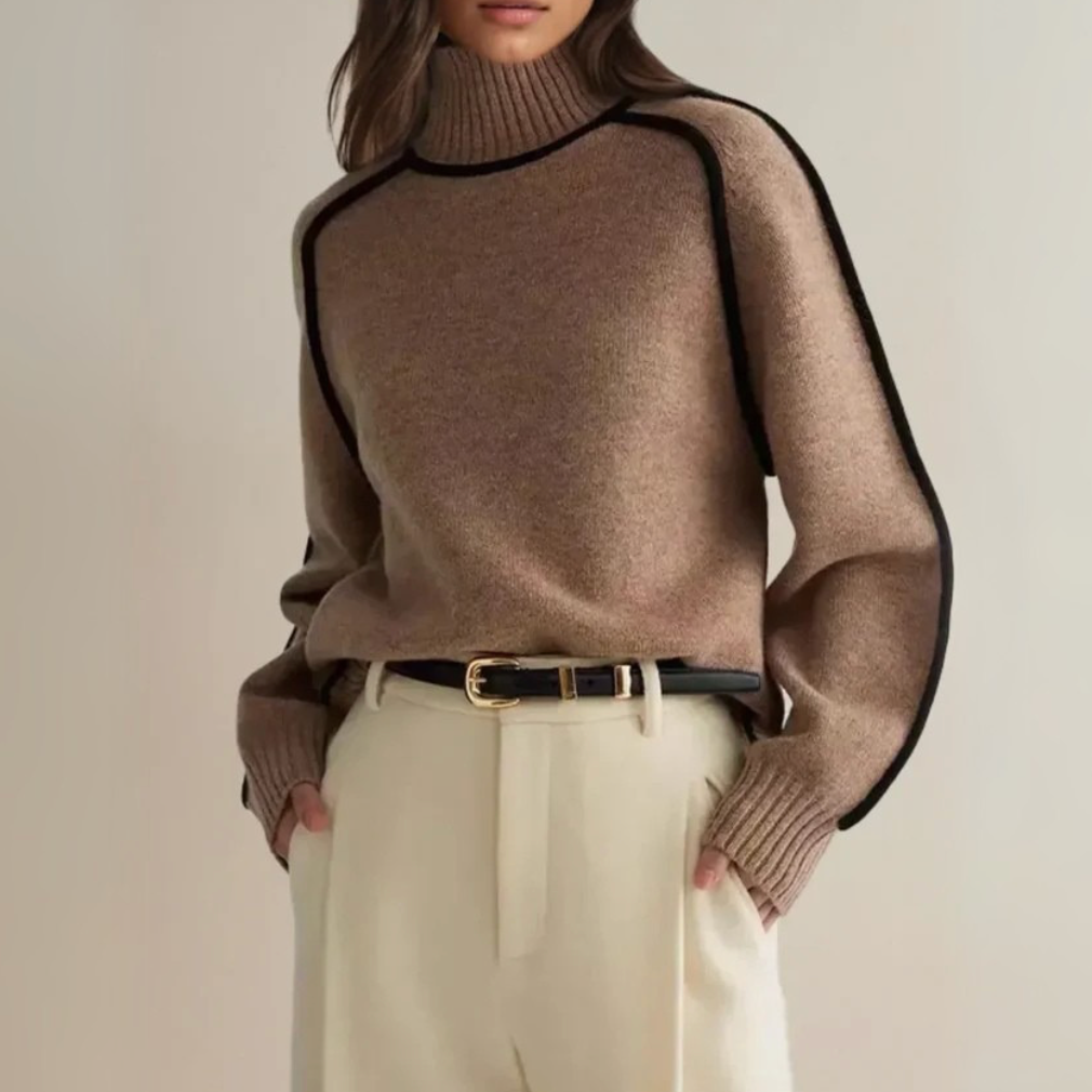 Mervyn | Women's Turtleneck Sweater with Contrast Piping — Raglan Seam Knit Pullover | Westmere