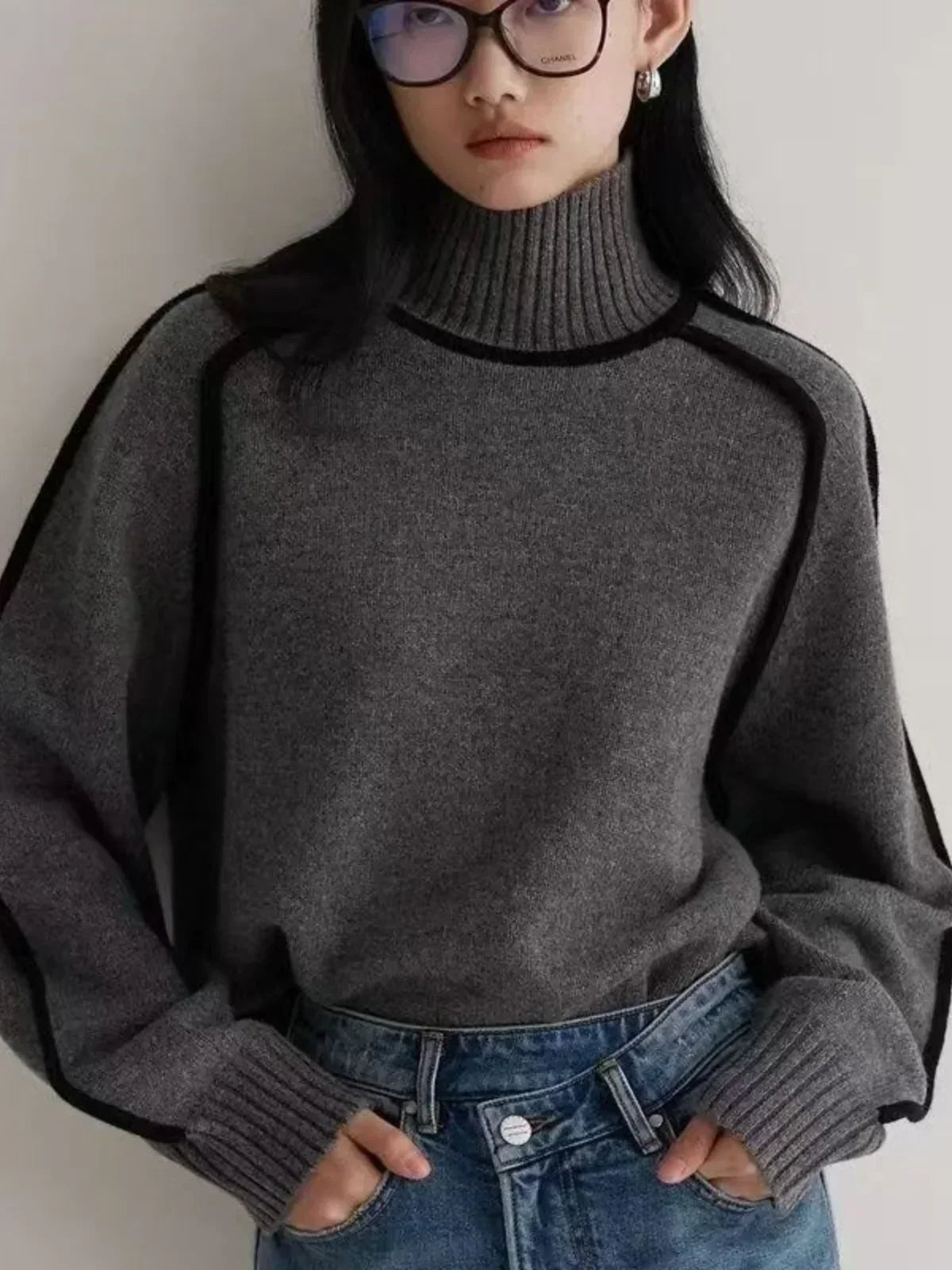 Mervyn | Women's Turtleneck Sweater with Contrast Piping — Raglan Seam Knit Pullover | Westmere