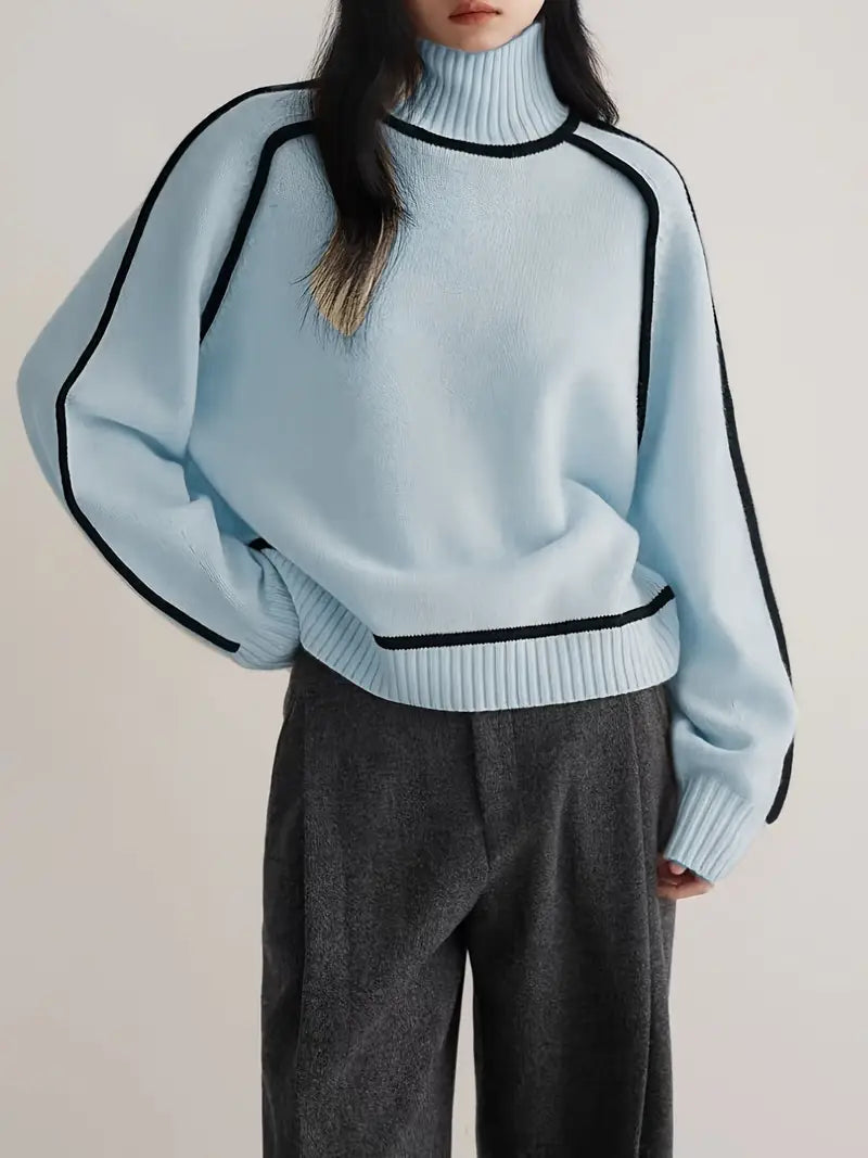 Mervyn | Women's Turtleneck Sweater with Contrast Piping — Raglan Seam Knit Pullover | Westmere