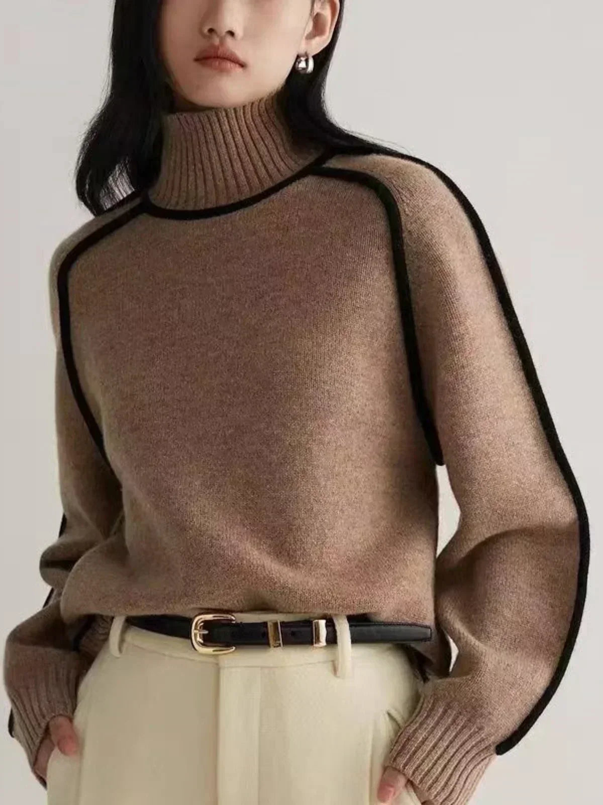 Mervyn | Women's Turtleneck Sweater with Contrast Piping — Raglan Seam Knit Pullover | Westmere