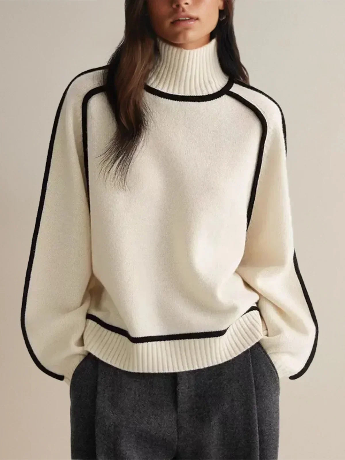 Mervyn | Women's Turtleneck Sweater with Contrast Piping — Raglan Seam Knit Pullover | Westmere