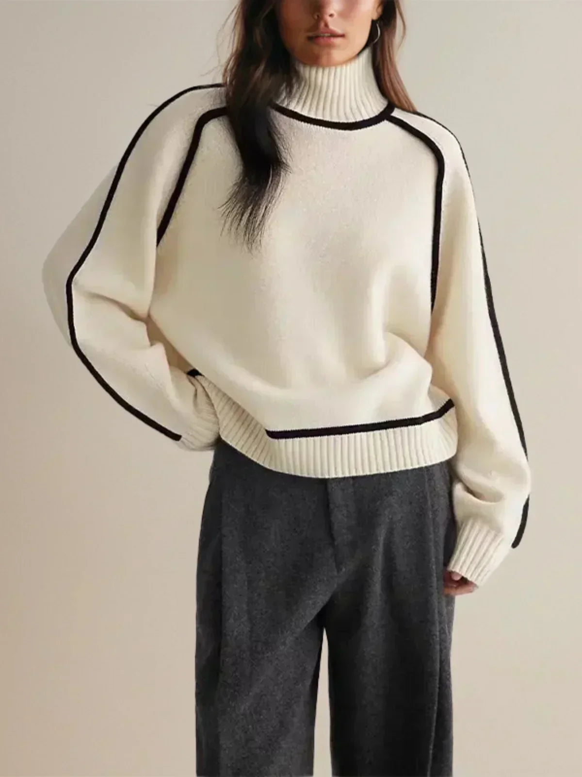 Mervyn | Women's Turtleneck Sweater with Contrast Piping — Raglan Seam Knit Pullover | Westmere