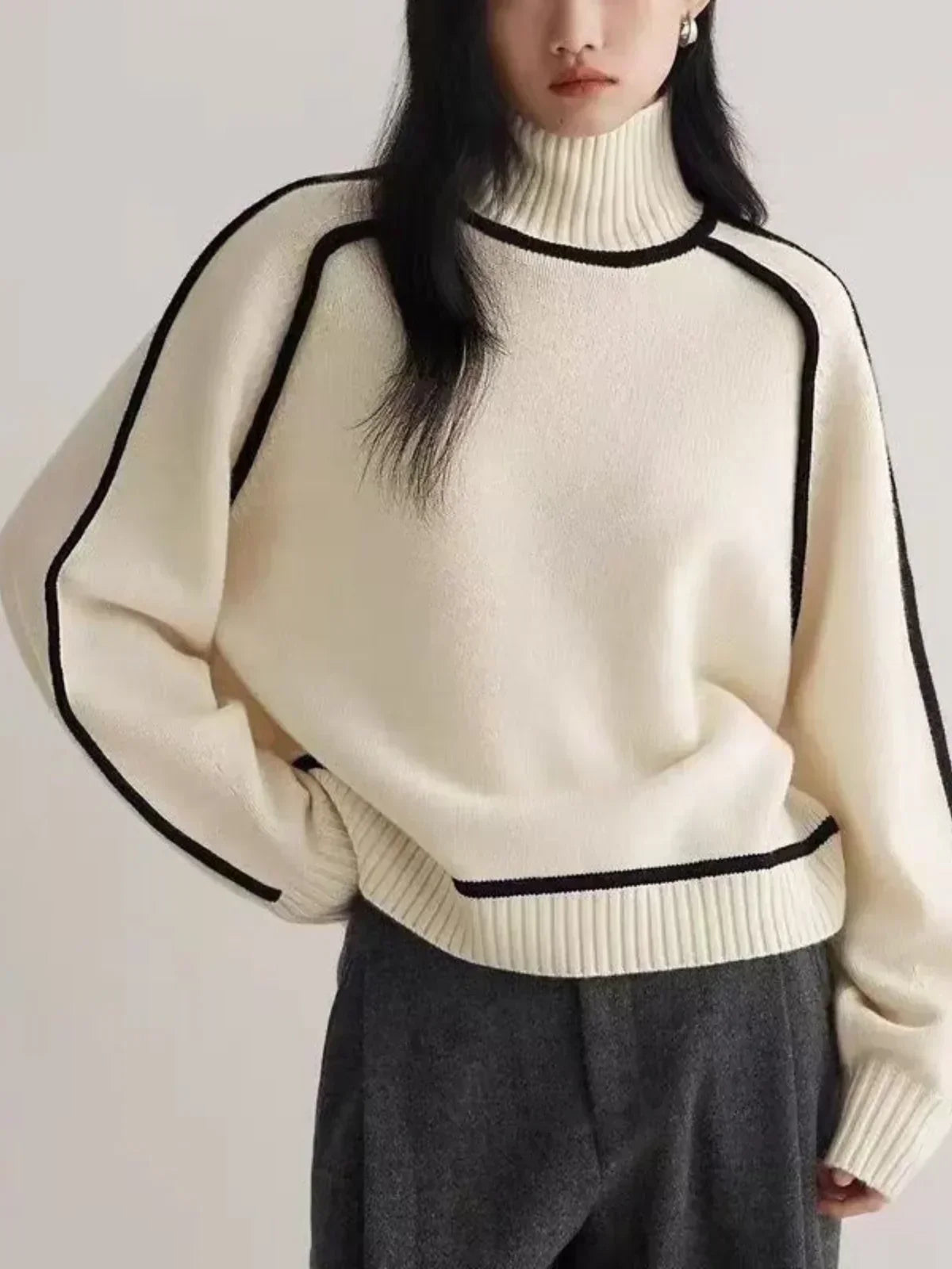Mervyn | Women's Turtleneck Sweater with Contrast Piping — Raglan Seam Knit Pullover | Westmere