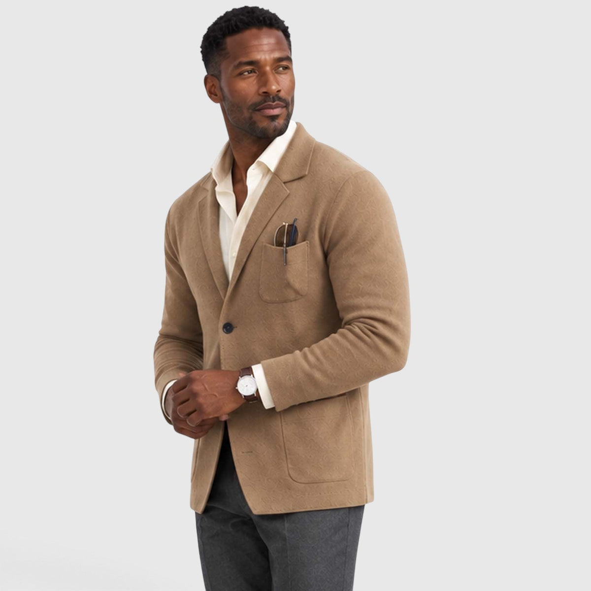 Logan Mens Knit Blazer Jacket, Notched Lapel