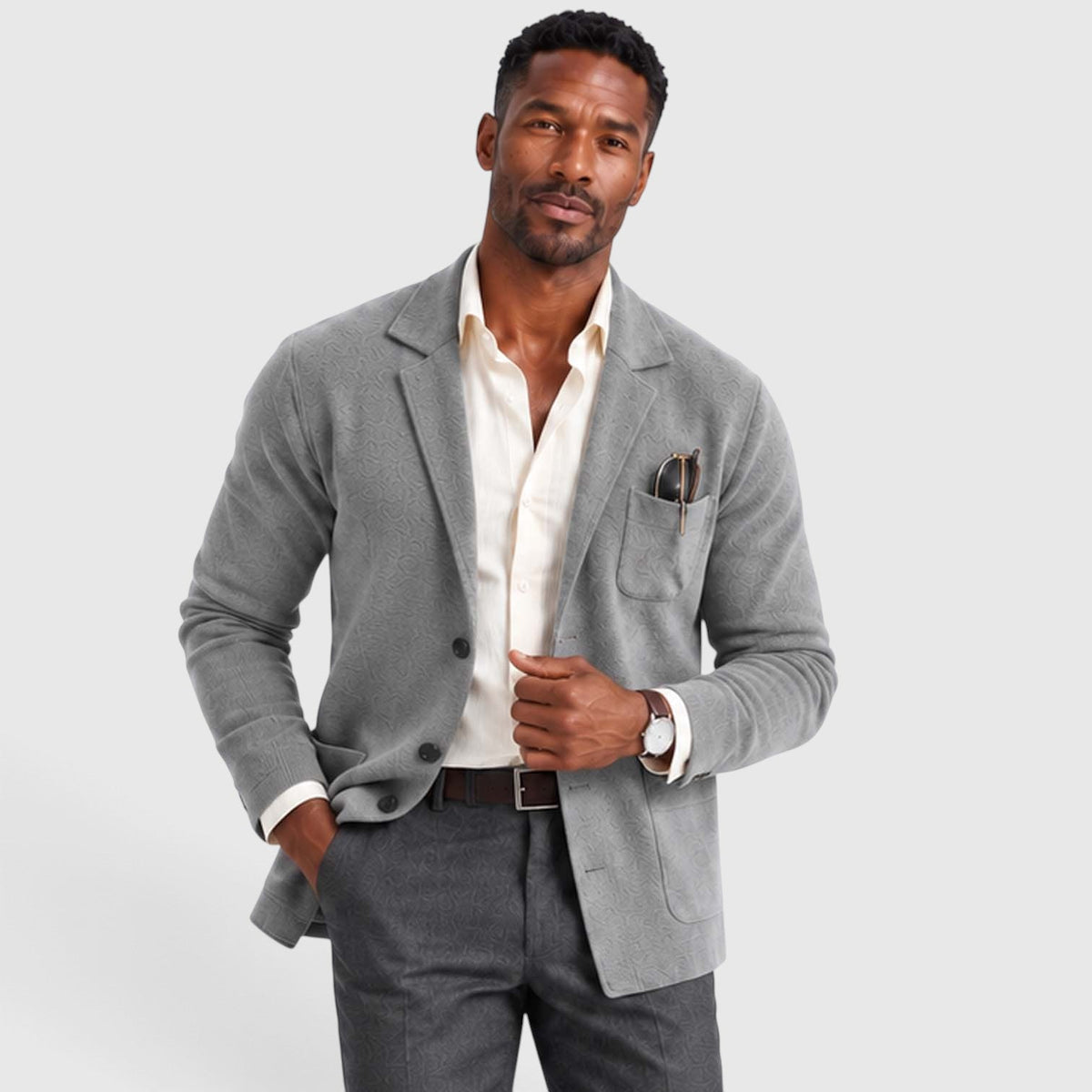 Logan Mens Knit Blazer Jacket, Notched Lapel in Gray