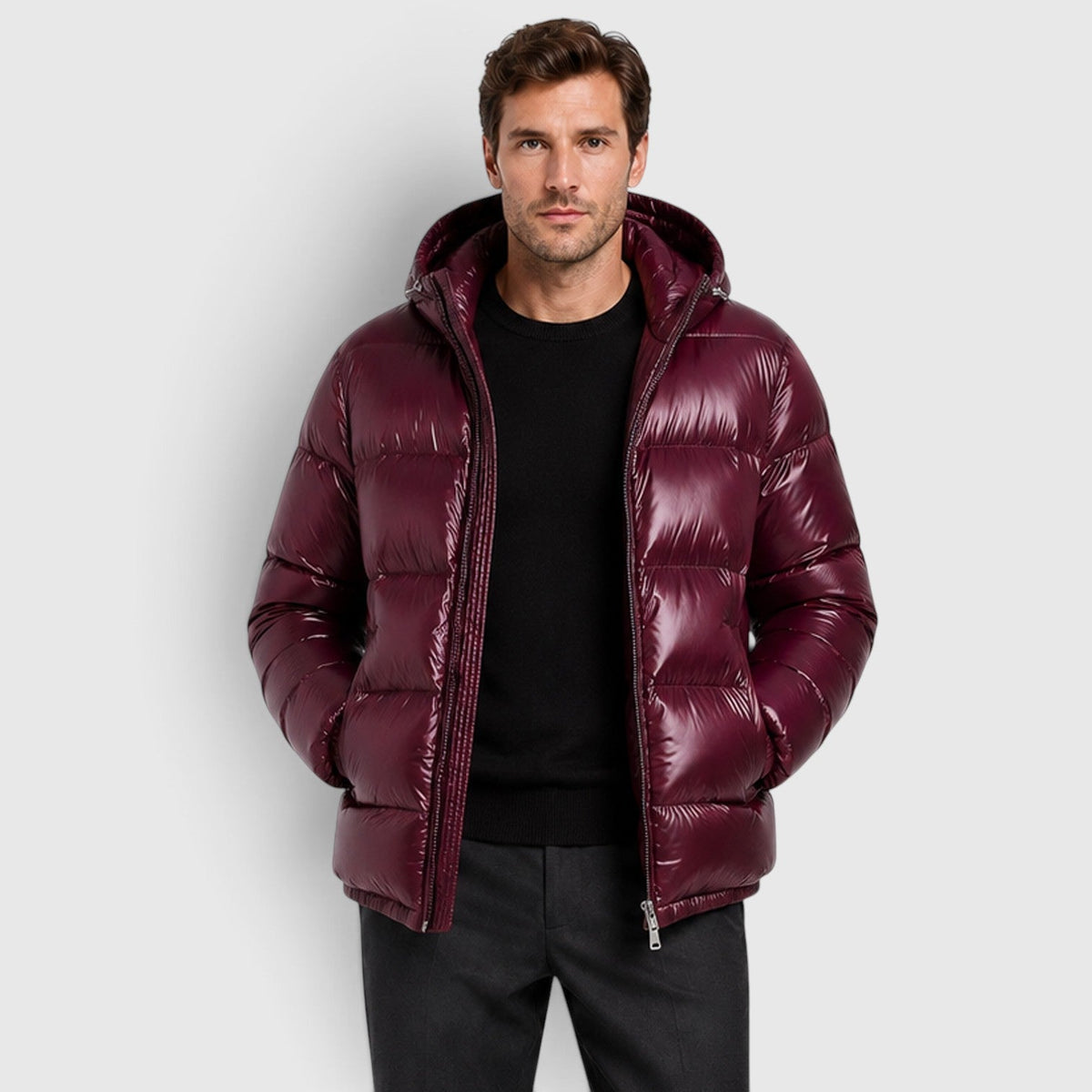Brett Mens Hooded Puffer Jacket in Burgundy