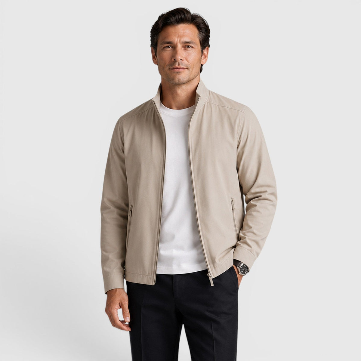 Dylan Mens Lightweight Zip-Up Jacket in Beige