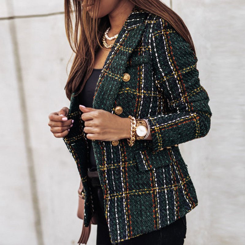 Hailey – Classic Printed Check Blazer Coat