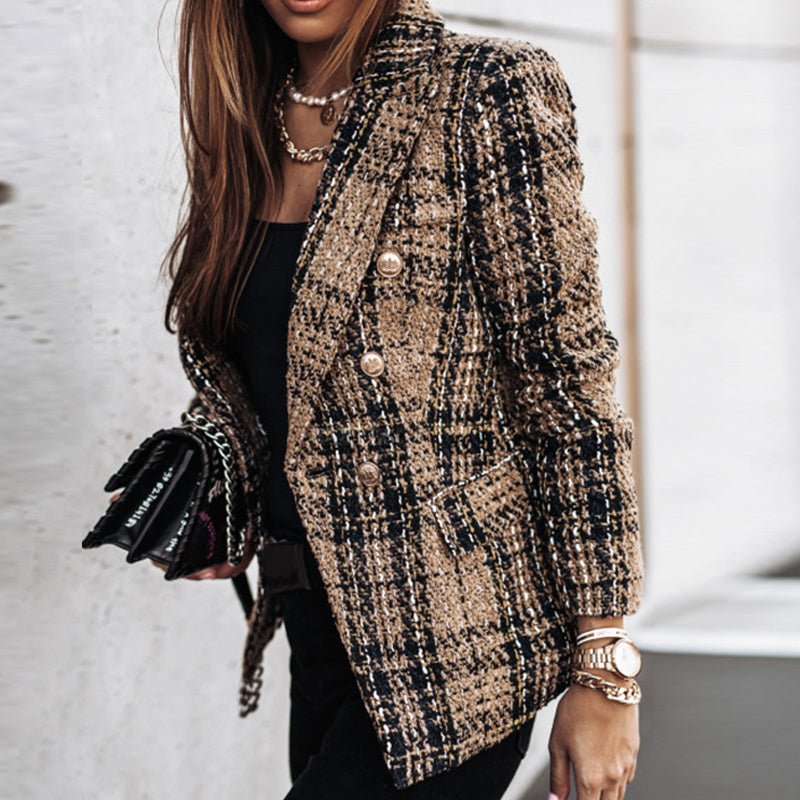 Hailey – Classic Printed Check Blazer Coat