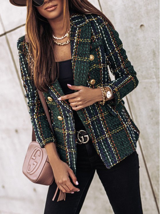 Hailey – Classic Printed Check Blazer Coat