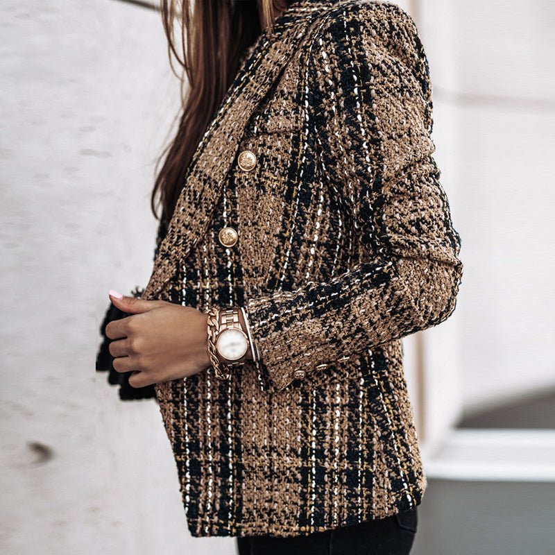 Hailey – Classic Printed Check Blazer Coat