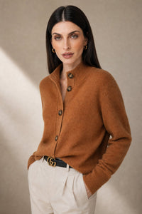 Lindsey | Womens Cashmere Blend Cardigan with Statement Buttons | Half-High Neck, Machine Washable | in 4 Colors XS-3XL