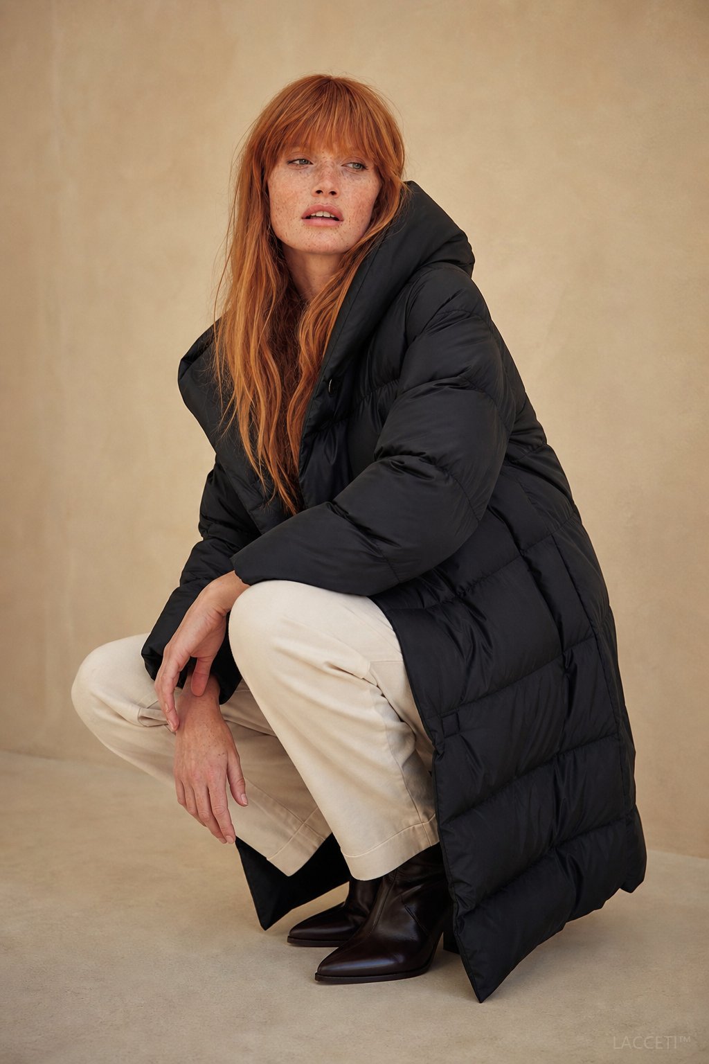 Autumn Womens Long Down Parka with Hood in Black