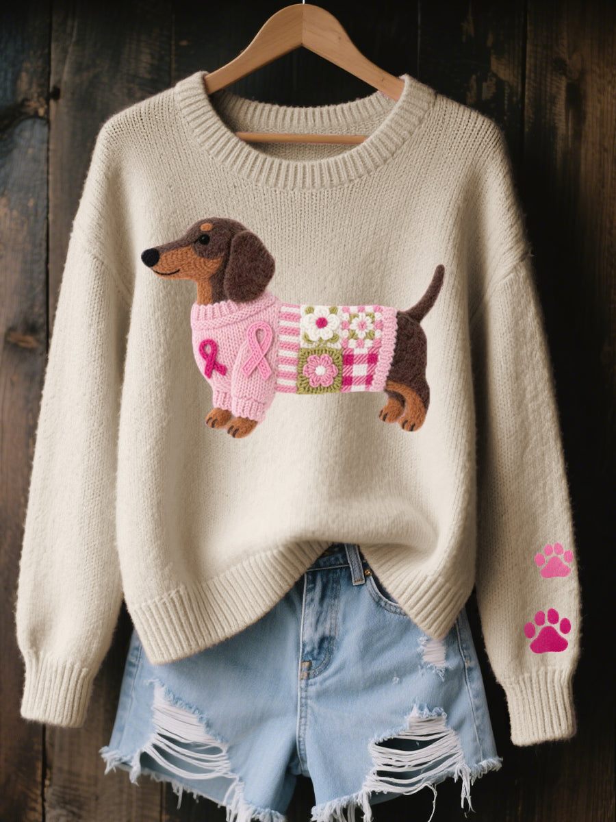 Naoni | Women's Dachshund Graphic Knit Sweater — Novelty Print Pullover with Ribbon Detail in 5 Colors | Westmere