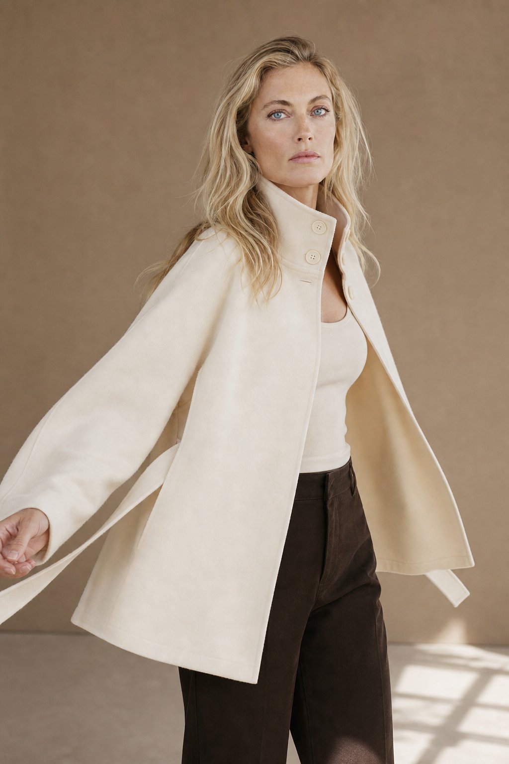Leslie Womens Wool Blend Cape Coat with Belted Waist
