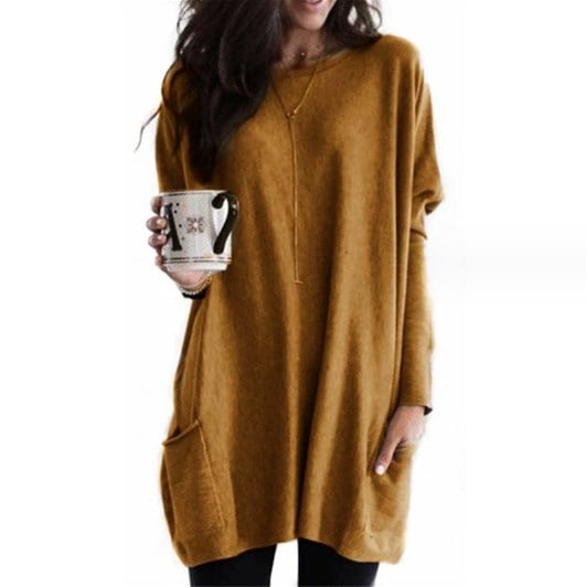 Sabina Womens Long Pullover Sweater to Wear with Leggings in Khaki