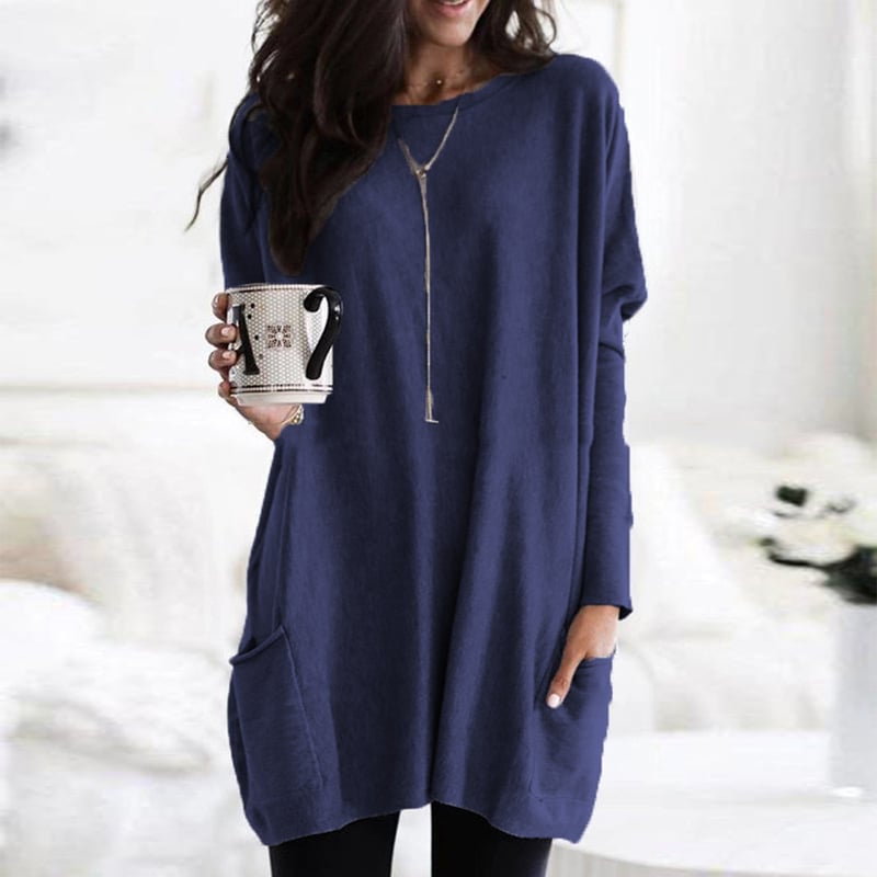 Sabina Womens Long Pullover Sweater to Wear with Leggings in Blue
