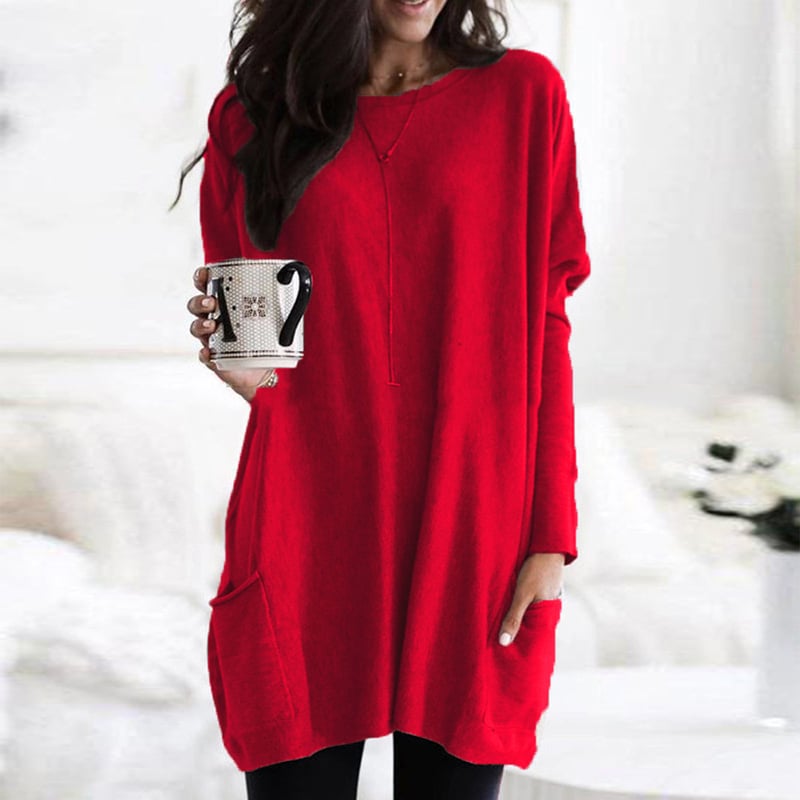 Sabina Womens Long Pullover Sweater to Wear with Leggings in Red