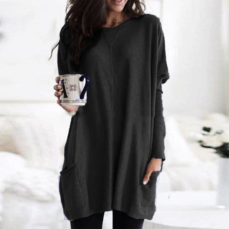 Sabina Womens Long Pullover Sweater to Wear with Leggings in Black