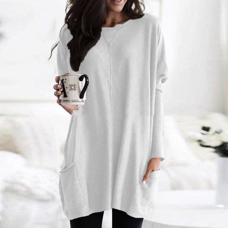 Sabina Womens Long Pullover Sweater to Wear with Leggings in White