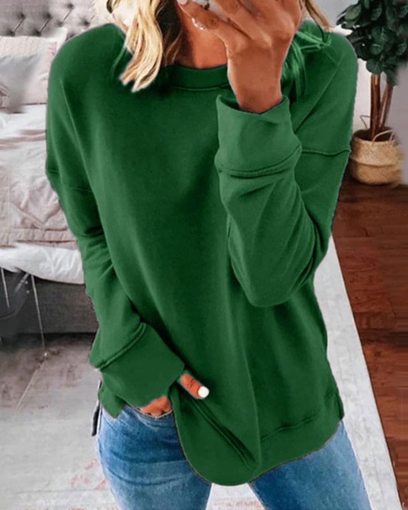 Women's Relaxed Crew-Neck Sweatshirt, Side-Slit Hem | Soft Fleece-Feel, Classic Layer | 11 Colorways | S–5XL