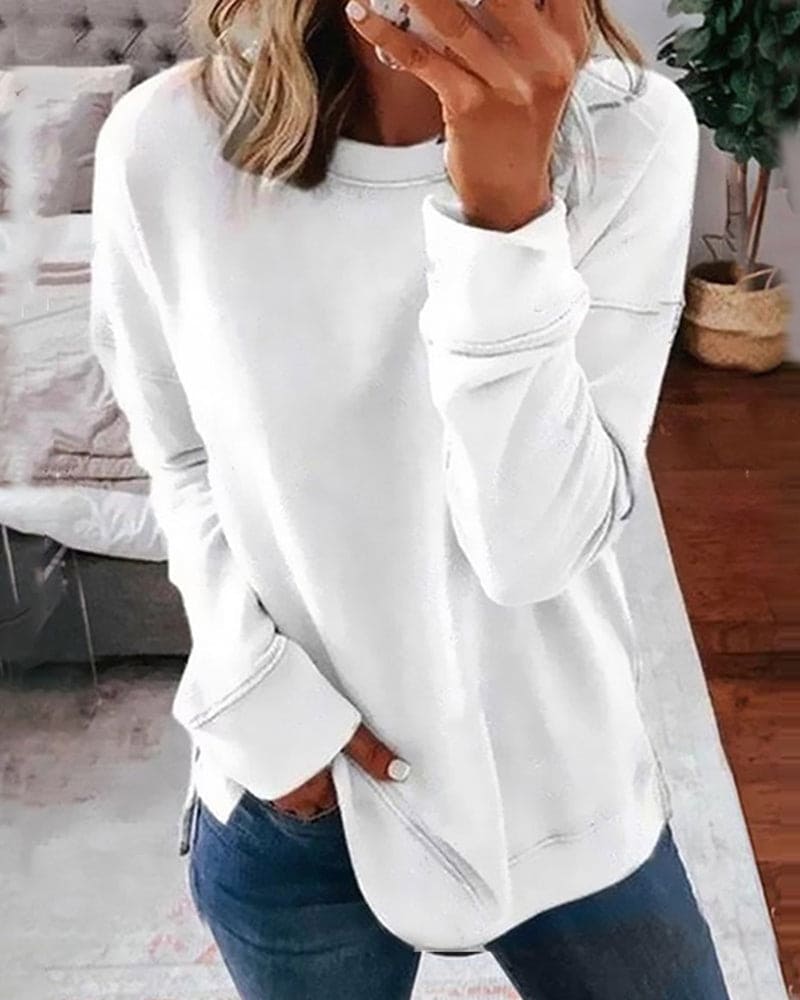Women's Relaxed Crew-Neck Sweatshirt, Side-Slit Hem | Soft Fleece-Feel, Classic Layer | 11 Colorways | S–5XL