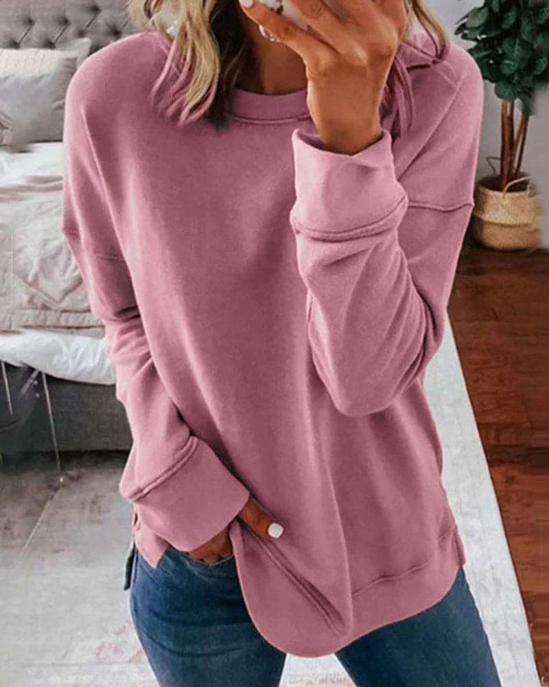 Women's Relaxed Crew-Neck Sweatshirt, Side-Slit Hem | Soft Fleece-Feel, Classic Layer | 11 Colorways | S–5XL