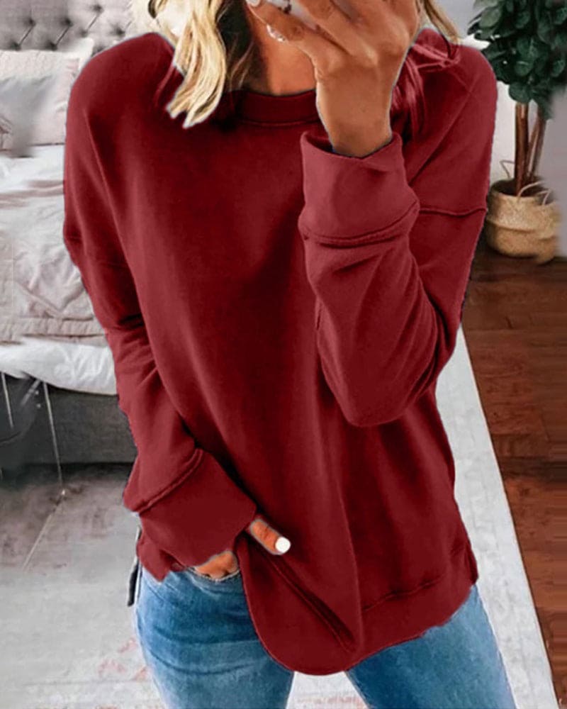 Women's Relaxed Crew-Neck Sweatshirt, Side-Slit Hem | Soft Fleece-Feel, Classic Layer | 11 Colorways | S–5XL
