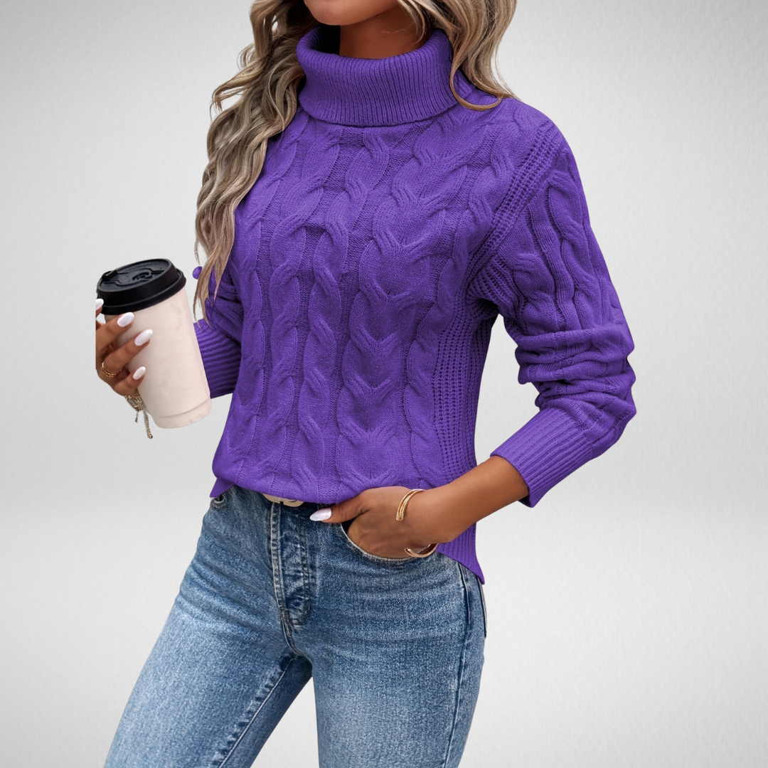 Oralyn | Women's Cable Knit Turtleneck Sweater — Chunky Fold-Over Neck Pullover in 8 Colors | Westmere