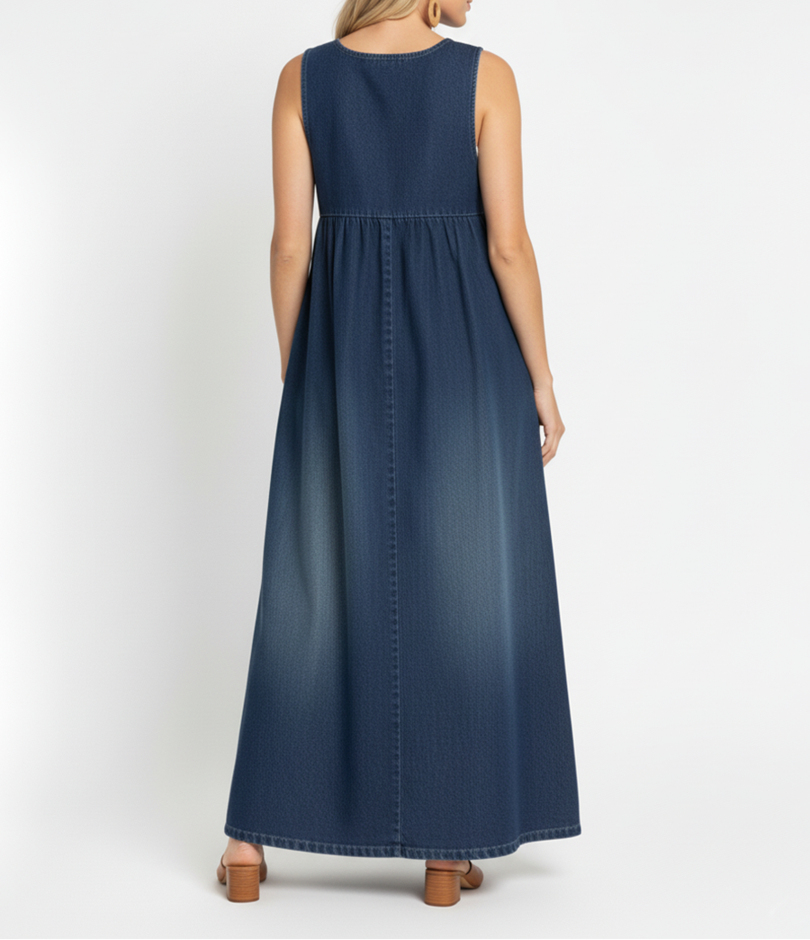 Miranda™ | Vintage Washed Soft Cotton Feel Denim Maxi Dress