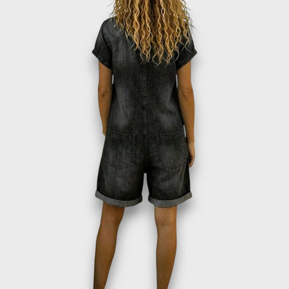 Emery™ | Vintage Short Cotton Denim-Look Overalls