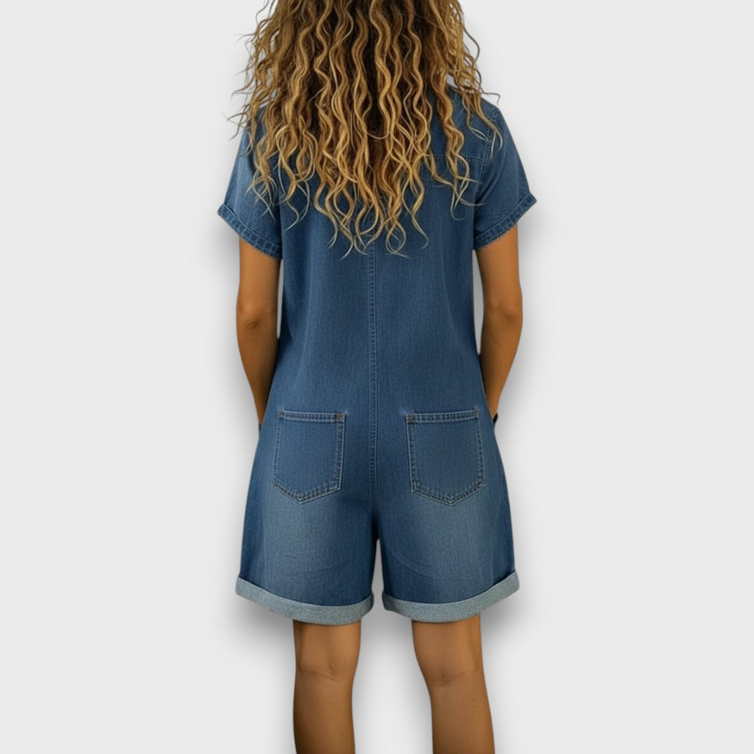 Emery™ | Vintage Short Cotton Denim-Look Overalls