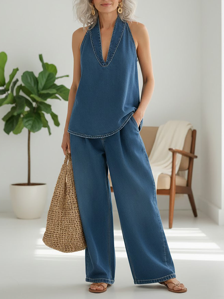 Saylor™ - Vintage Washed Soft Denim-Look Two-Piece Set