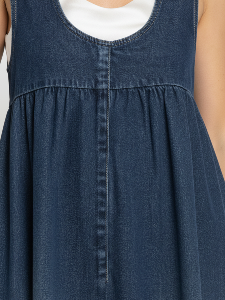 Miranda™ | Vintage Washed Soft Cotton Feel Denim Maxi Dress