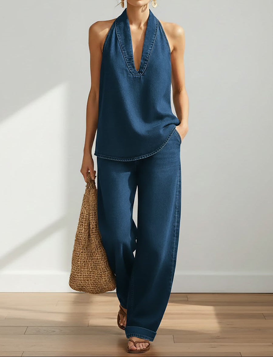 Saylor™ - Vintage Washed Soft Denim-Look Two-Piece Set