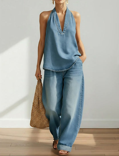 Saylor™ - Vintage Washed Soft Denim-Look Two-Piece Set