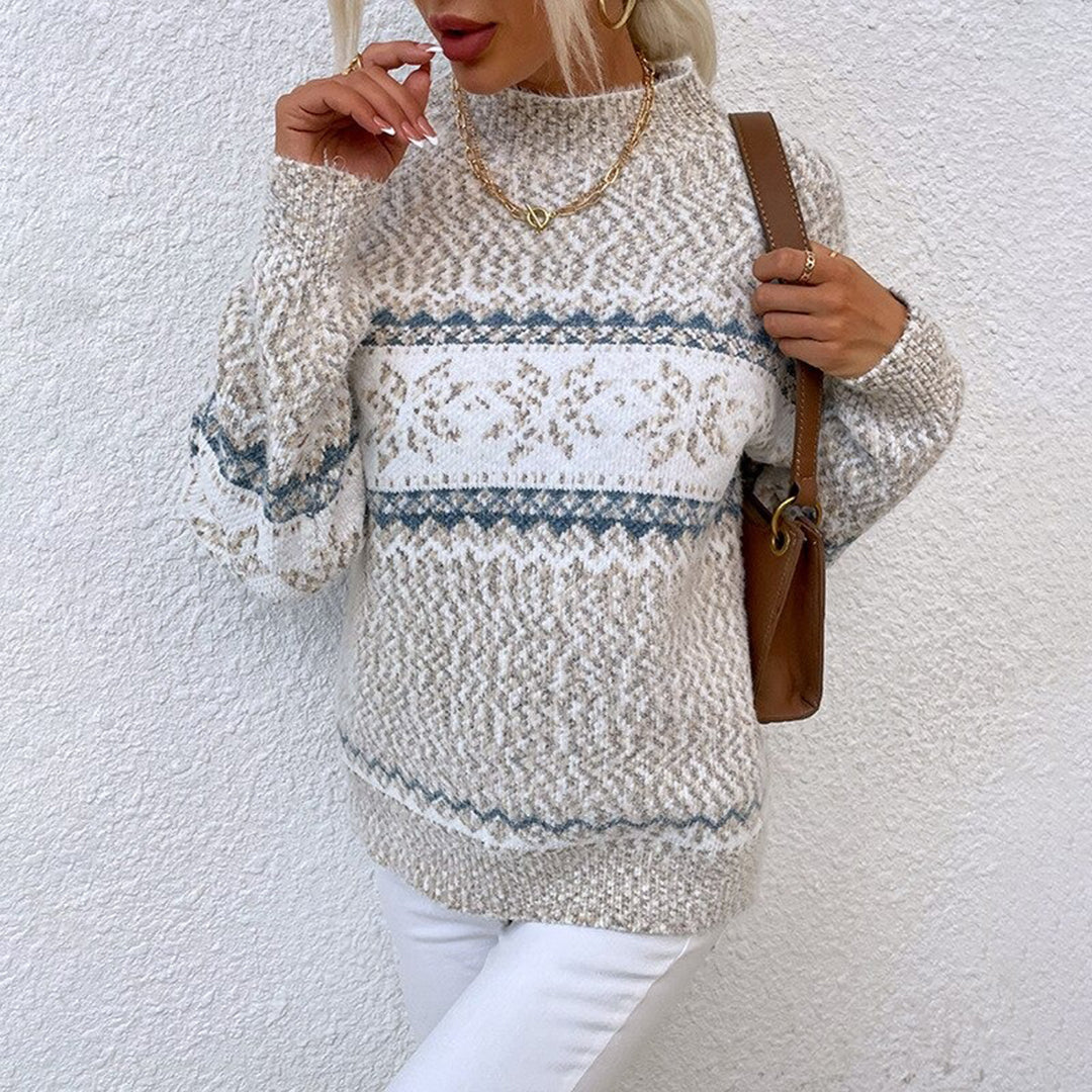Orvana | Women's Fair Isle Snowflake Knit Pullover Sweater — Mock Neck Nordic Design in 4 Colors | Westmere