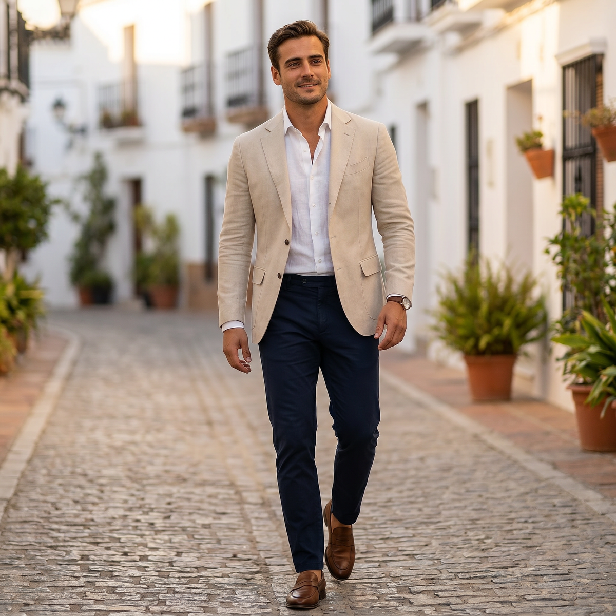 Gary Mens Smart Casual Blazer with Notched Lapel in Beige
