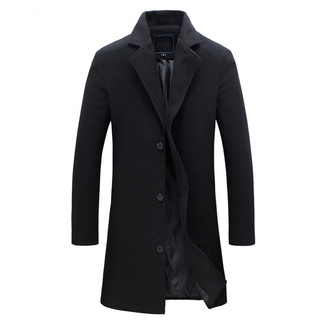 Ray Mens Winter Trench Coat, Tailored Fit in Black